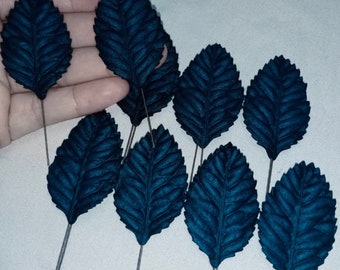 100 Big Leaf (Size 1.25"x2") Mulberry Paper Craft Leaves, Paper leaf, Dark Navy Leaf.