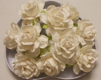10 Paper Flowers (Size 2") Mulberry Paper Craft flower, Paper flower craft wedding, Wedding, Bouquets, White Paper Roses.