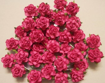 25 Paper Flowers (Size 1") Mulberry Paper Craft flower, Paper flower craft wedding, Wedding, Bouquets and Crafts, Fuchsia Pink Paper Roses.