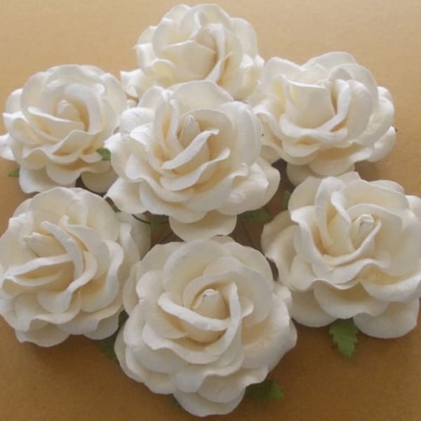 6 Paper Flowers (Size 2.5") Mulberry Paper Craft flower, Paper flower craft wedding, Wedding, Events, Bouquets and Craft, White Ivory Roses.