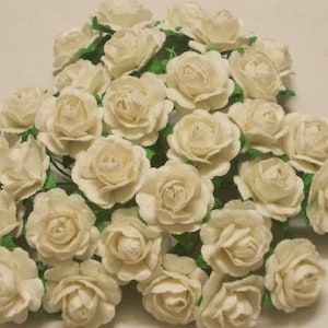 30 Paper Flowers (Size 0.65&quot;) Mulberry Paper Craft flower, Mini Roses, Wedding, Paper flower craft wedding, White Paper Roses.