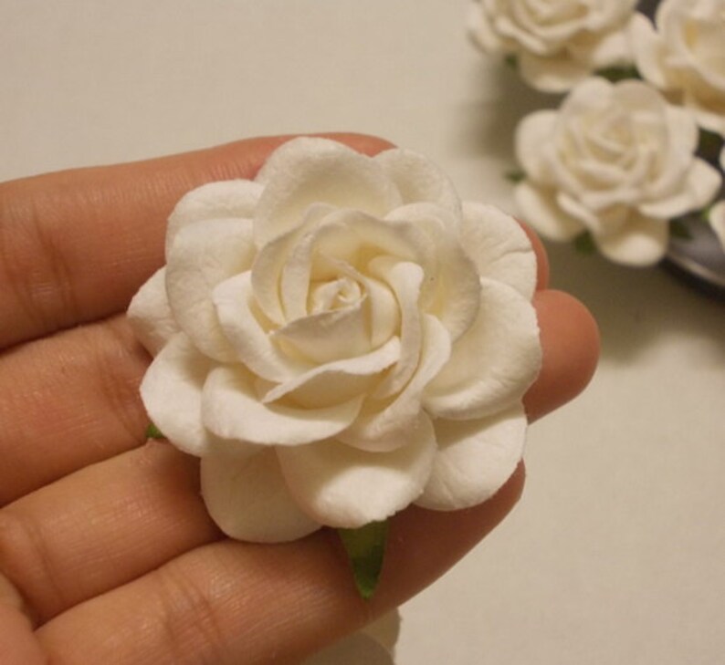 10 Paper Flowers Size 2 Mulberry Paper Craft flower, Paper flower craft wedding, Wedding, Bouquets, White Paper Roses. image 3