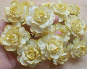 10 rosas de papel creme: flores de papel de amoreira de 5 cm