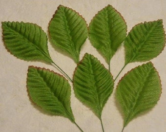 50 Green Satin Fabric Craft Leaves (1.25"x2.35")