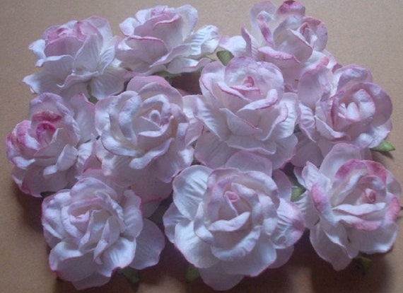 Mulberry Paper Roses with Pink Edges (Set of 10, 2")