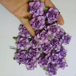 10 枚の紙の花 (サイズ 1.5 インチ) マルベリー ペーパー クラフト フラワー、ペーパー フラワー クラフト ウェディング、結婚式、ブーケとクラフト、ライト パープルのバラ。