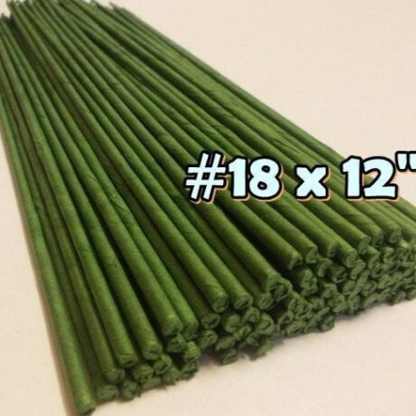 50 Green Floral Wire Stems: Paper Covered, 12-inch, Gauge #18