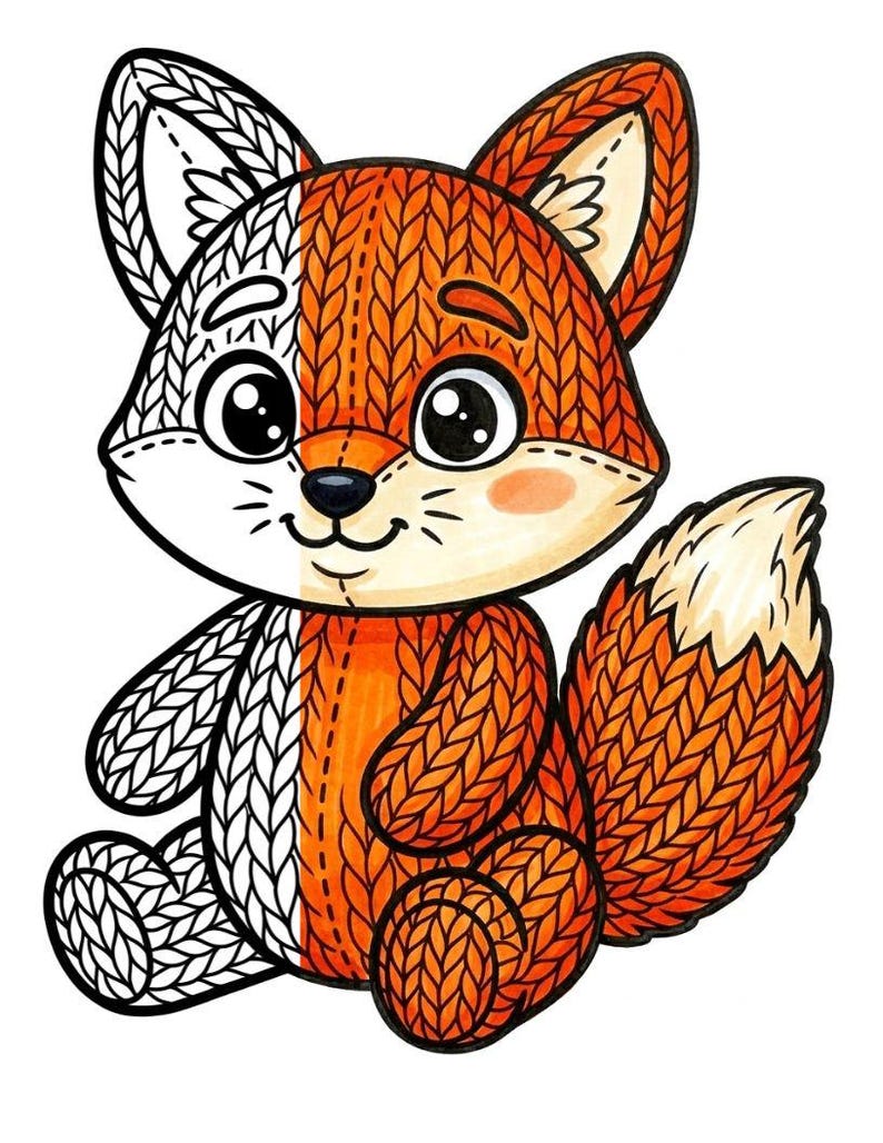 Knitted Animals Coloring Book, Chunky Yarn Texture, Bold Line Pages ...