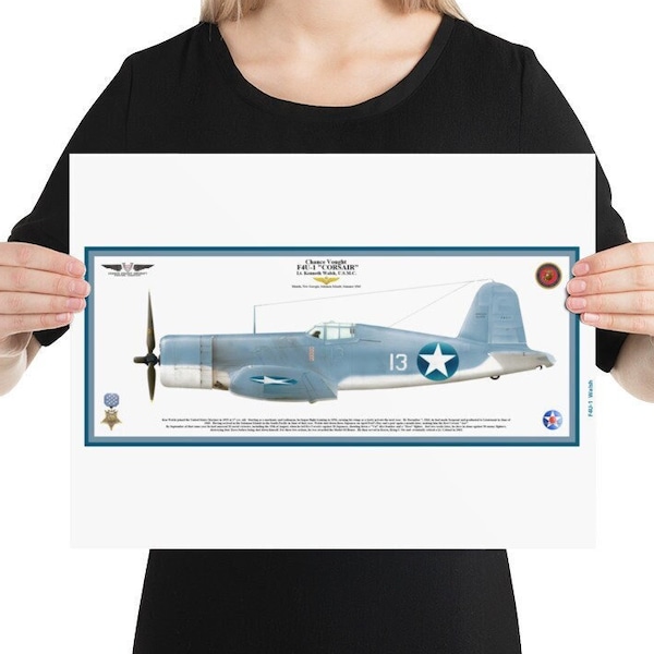 Art Print, 12"x16", 16"x20", 18"x24" F4U CORSAIR, ( Ken Walsh  MOH )