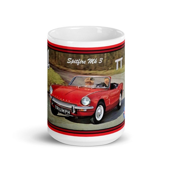 Triumph Spitfire Mk 3 Ad on a White Glossy Mug