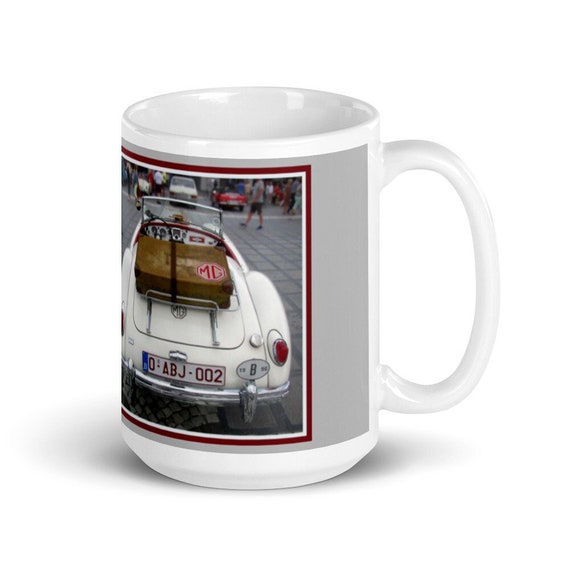 White MGA Sports Car, White glossy mug