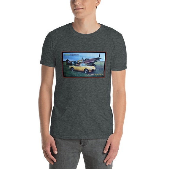 The Two Spitfires, Car and Airplane on a  Short-Sleeve Unisex T-Shirt
