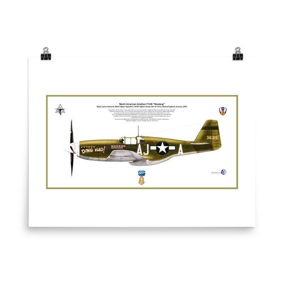 Art Print, 12"x18" P-51B Mustang "Ding Hao" ( James Howard , MOH ) from the 9th Air Force, WWII