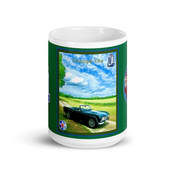 Triumph TR4 "In A Field Of It's Own" on a White Glossy Mug-