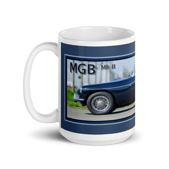 MGB Mk 2, Dark Blue, 1968-1972 on a White Glossy Mug