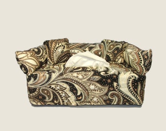 Brown Paisley Designer fabric tissue box cover. Includes FREE Tissue - FREE shipping.