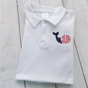 Boys Summer Polo, Toddlers Summer Polo shirt,Monogram Polo, Whale Polo Shirt, Whale Monogram Polo, Monogrammed, Personalized, Embroidered