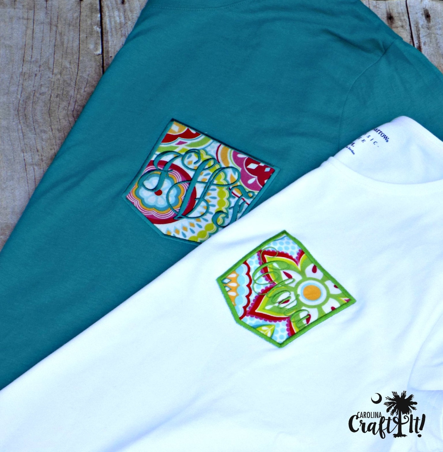 Womens Monogrammed Embroidered Pocket T 