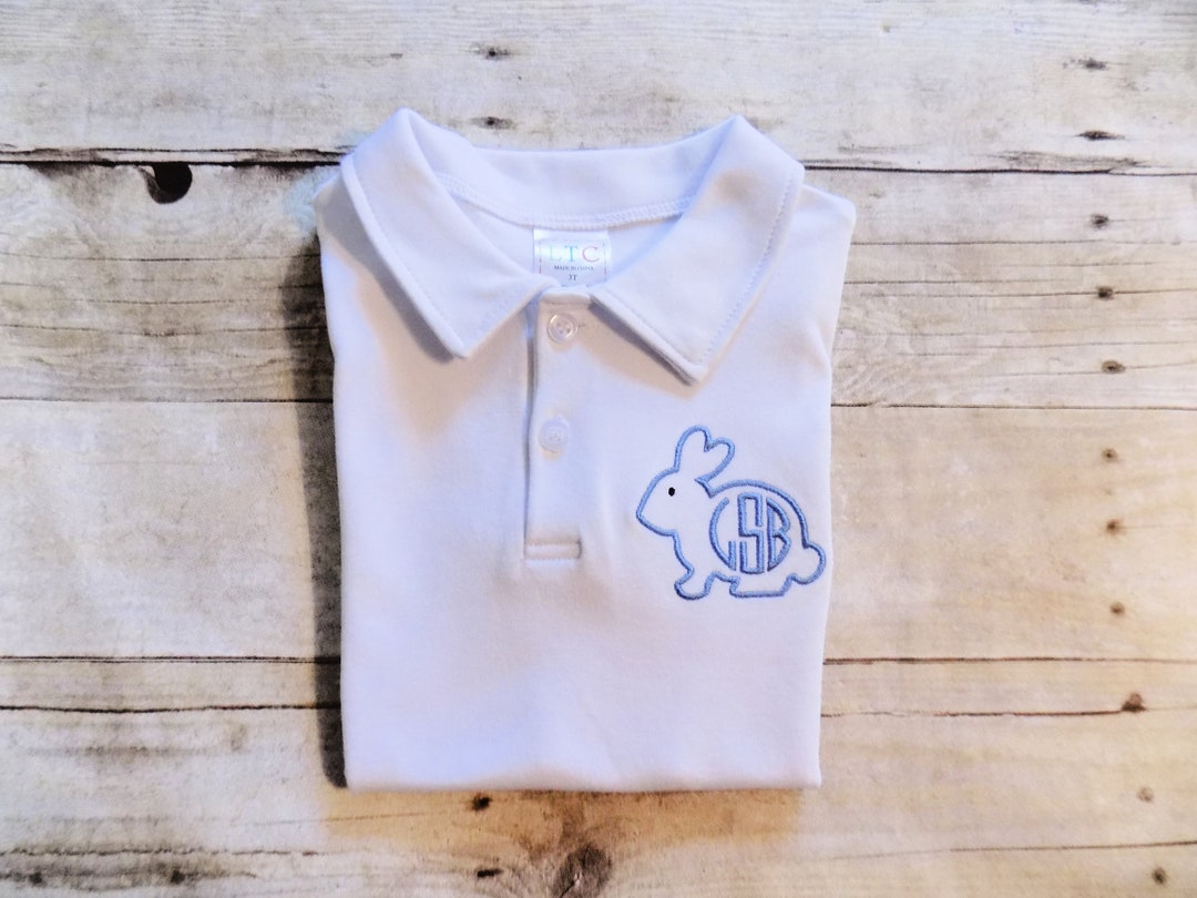 Baby Boys Easter Polo, Baby Boy Easter Outfit, Blue Gingham Shorts, Monogrammed Bunny, Easter