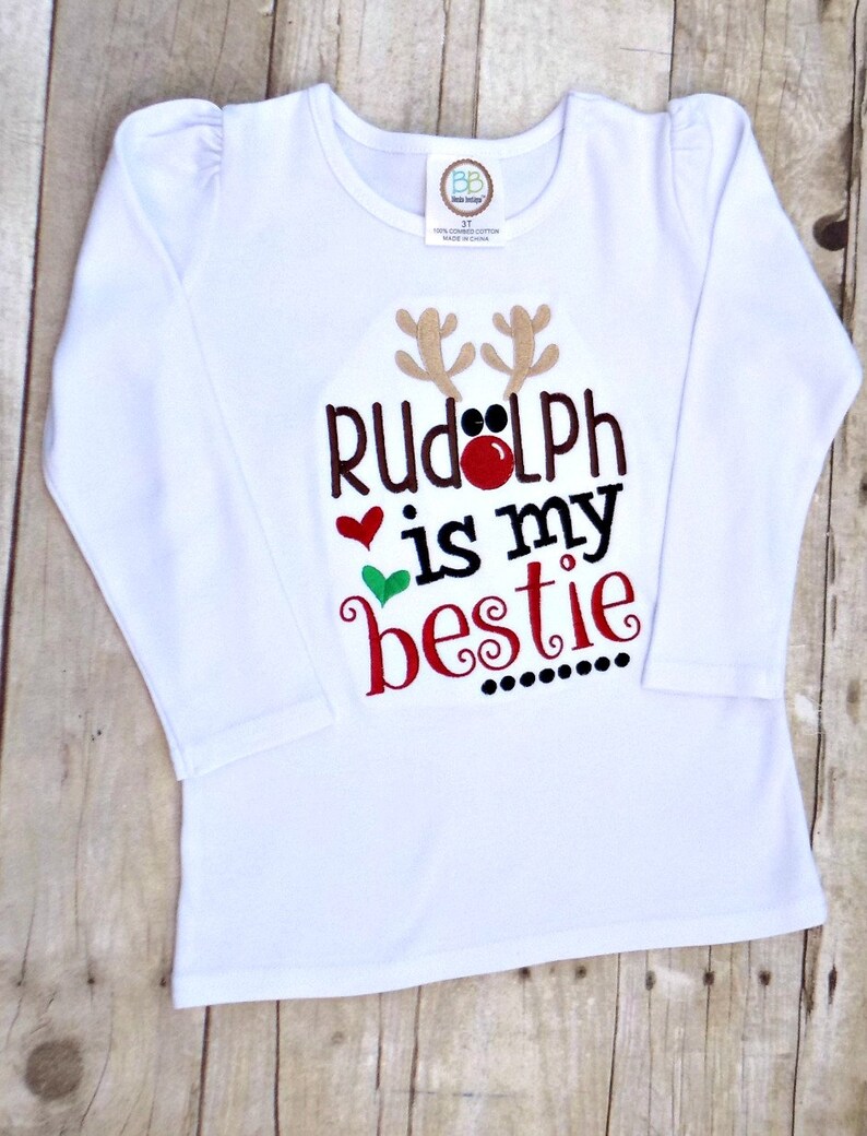 Girls Christmas Day Shirt Rudolph is my Bestie Red nosed Etsy
