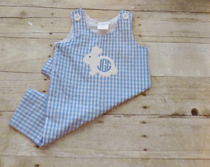 Baby Boys Longall, Baby Boy Outfit, Bunny Longall, Blue Gingham Longall