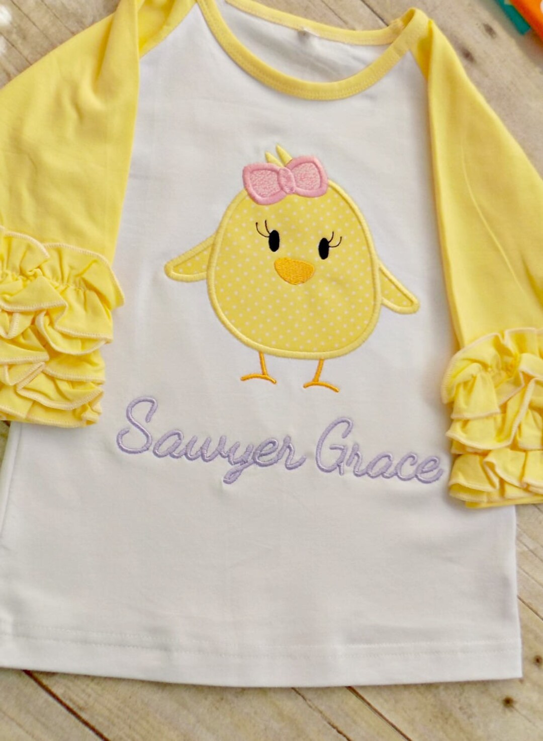 Girls Easter Shirteaster Chick With Bow Cute Yellow - Etsy