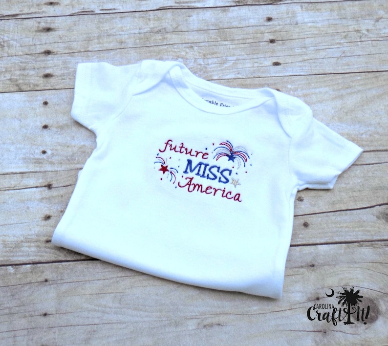 Girls Fourth of July Shirt,Fourth of July Shirt for Girls,Toddlers,Infants,Memorial Day,Future Miss America White Bodysuit,Embriodered