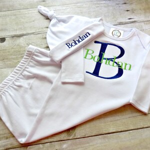 Coming Home Gown, Coming Home Outfit,Boys, Infants,Baby Gown, Embroidered, Monogrammed, with Embroidered hat, with Monogrammed Bib,Baby Gift