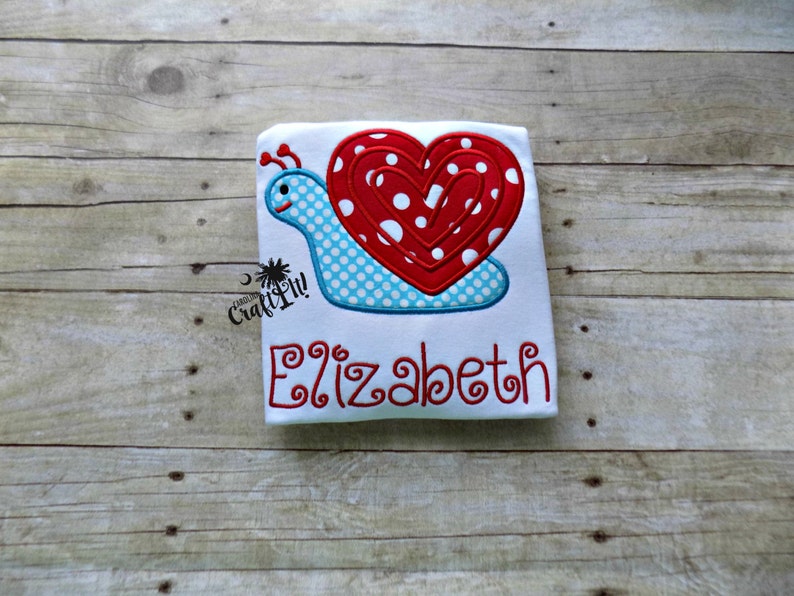 Embroidered Babies Valentines Day shirt Toddlers Valentines Day Shirt,Snail Heart,Personalized Valenitnes Day Shirt for Girls Appliqued