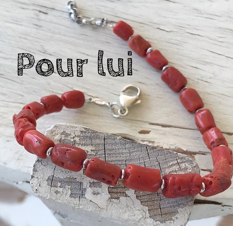 father/'s day gift gift wedding anniversary Men/'s bracelet in Mediterranean Red coral Corsican certified genuine
