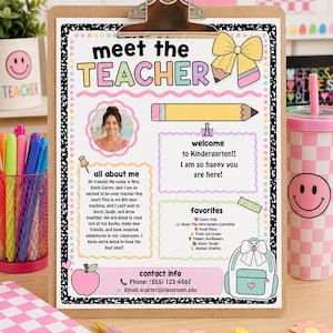Editable Meet the Teacher Template | Back to School Teacher Introduction | Printable Classroom Handout | Canva Template | Elementary