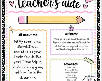 Meet the Teacher's Aide Template | Pastel Classroom Welcome (Digital Download)