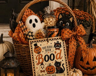 Vintage Halloween Boo Basket Tag | Retro Spooky Treats Sign (Digital Download)