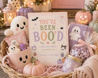 Editable Canva Halloween Boo Basket Tag | Pastel Ghosts, Pumpkins (5x7 Digital Download)