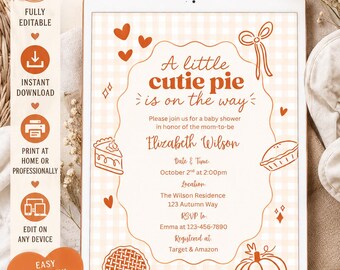 Little Cutie Pie Baby Shower Invitation | Editable Pumpkin Autumn Template (Digital Download)