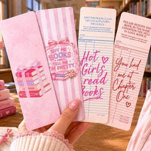 Printable Bookmarks | Coquette Pink Library Card Designs (Digital Download)