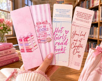 Printbare bladwijzers | Coquette Pink bibliotheekpasontwerpen (digitale download)