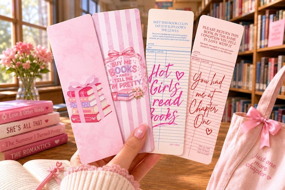 Printable Bookmarks | Coquette Pink Library Card Designs (Digital Download)
