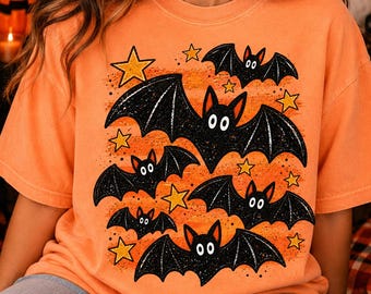 Vintage Bat Halloween PNG, Retro Distressed Design (Digital Download)