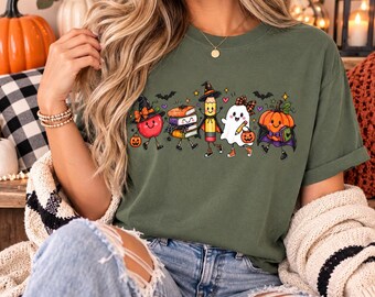 Cute Halloween Character Parade T-shirt | Trick or Treat Candy Pumpkins
