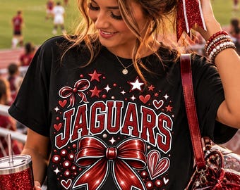 Jaguars School Spirit PNG, Dark Red Coquette Bow, Game Day Sublimation (Digital Download)