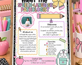 Meet the SLP Template | Speech Therapy Classroom Introduction (Digital Download)