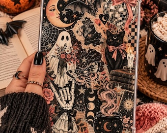 Spooky Witchy Kindle Insert, Gothic Collage, Pink Halloween Decor (Digital Download)