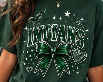 Indians School Spirit Shirt | Varsity Bow, Stars, Hearts Game Day Tee