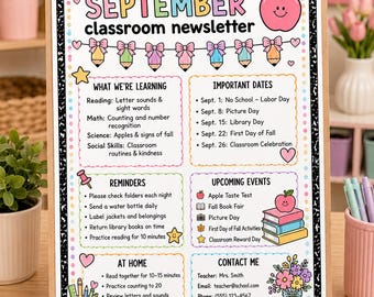 September Classroom Newsletter Template | Editable Parent Communication (Digital Download)