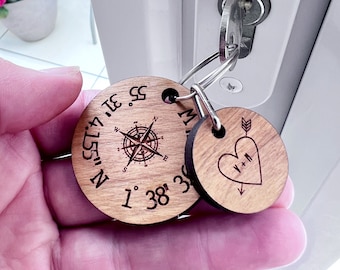 Personalised Coordinates Keyring, Where We Met Engaged Married, Newlywed Keepsake, Coordinates Gift, Compass Gift for Women