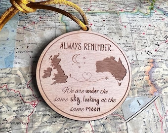 Personalised Under The Same Sky Bauble, Long Distance Australia Gift, Miles Apart Bauble, Family in Australia and UK at Christmas Time