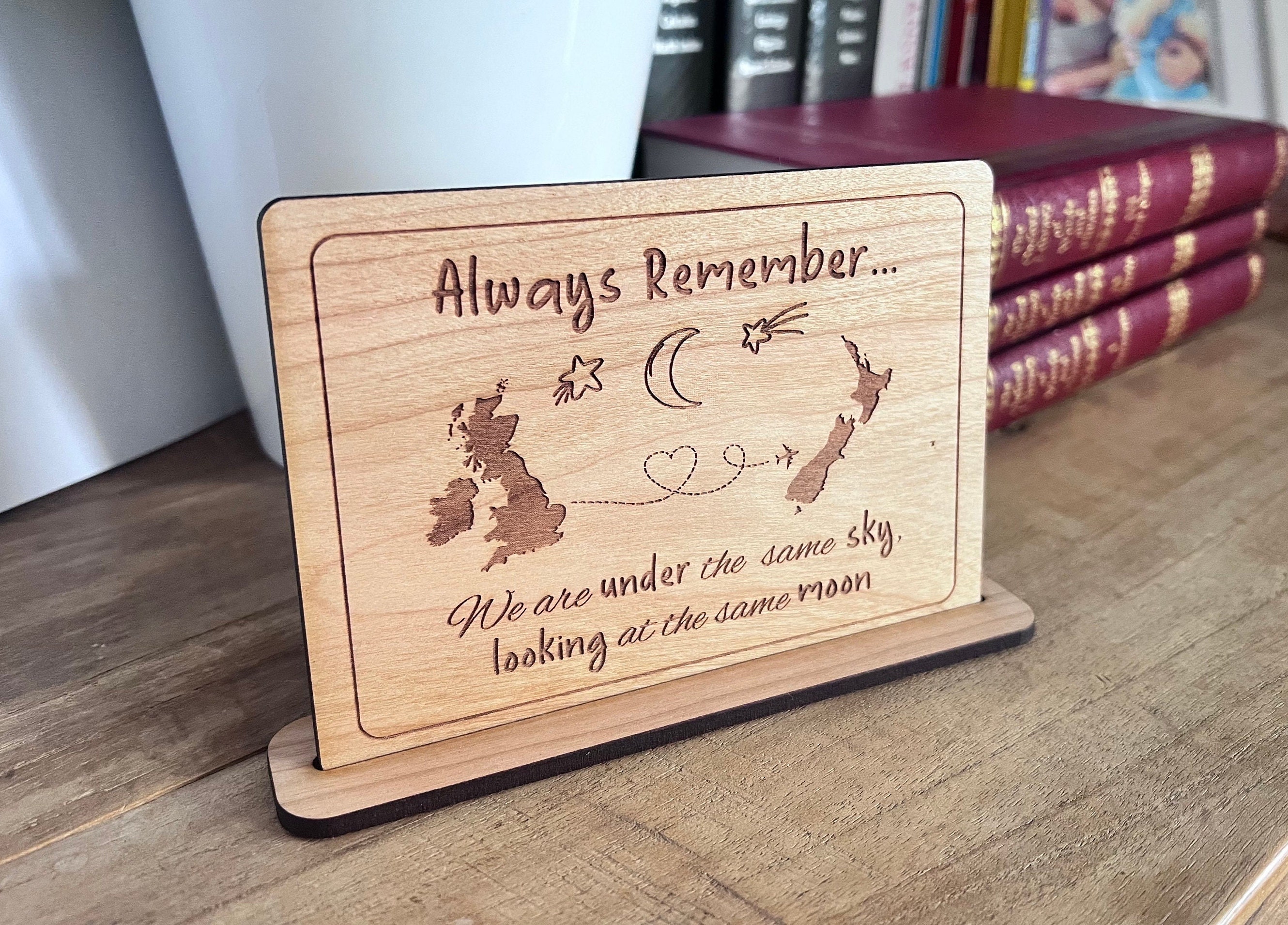 Personalised Under The Same Sky Wooden Postcard, Long Distance Friendship Gift, Miles Apart Ornament, Moving Away, Emigration Gift