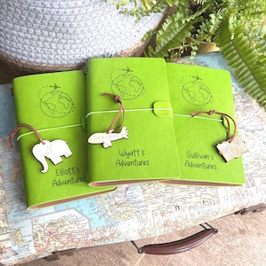 Diario de viaje para niños / Organizador personalizado de viajes por el mundo / Diario de viaje ecológico / Diario de aventuras / Cartera de viaje recargable / Viaje por el mundo