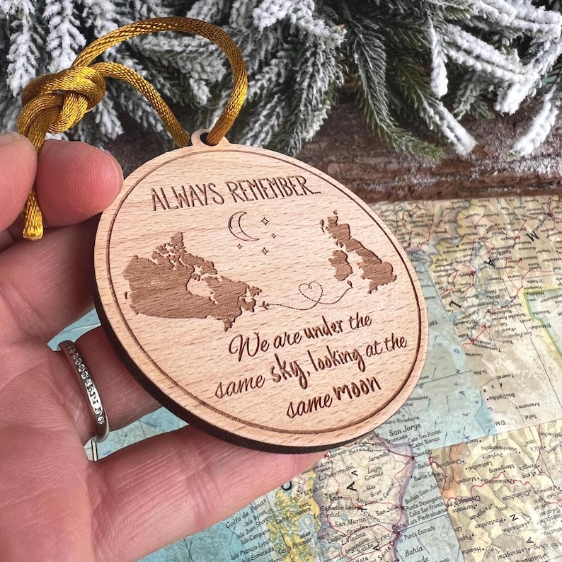 Personalised Under the Same Sky Bauble Long Distance Canada Gift Miles